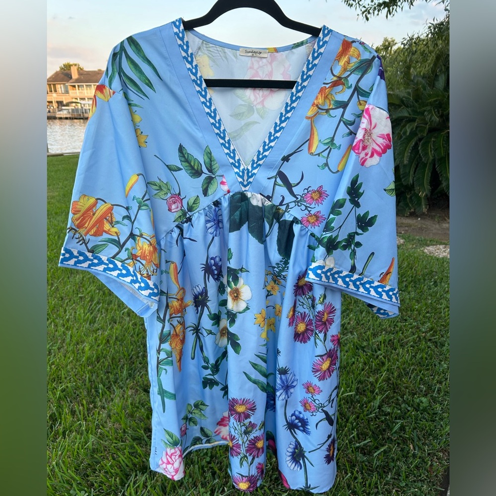 Sundayup Wide Sleeve Mini Floral Dresd
